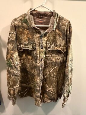 Magellan Outdoors Realtree-Style Camo Button-Up Shirt Jacket - Green/Brown